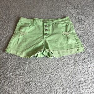 No Boundaries High Rise Button Fly Distressed Mint Green Denim Shorts Size 15